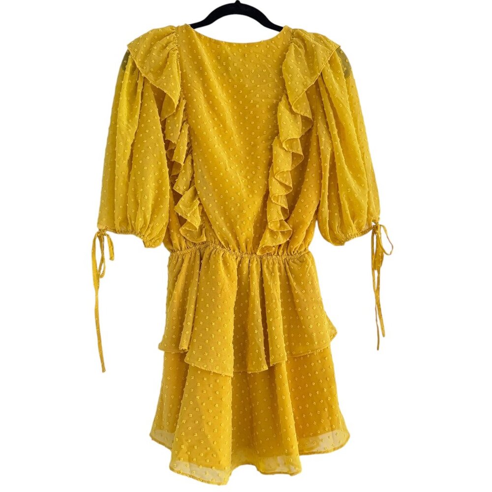 Yuki Kim Women's Swiss Dot Marigold Hailey Mini 3/4 Sleeve Dress Size M - Picture 3 of 11